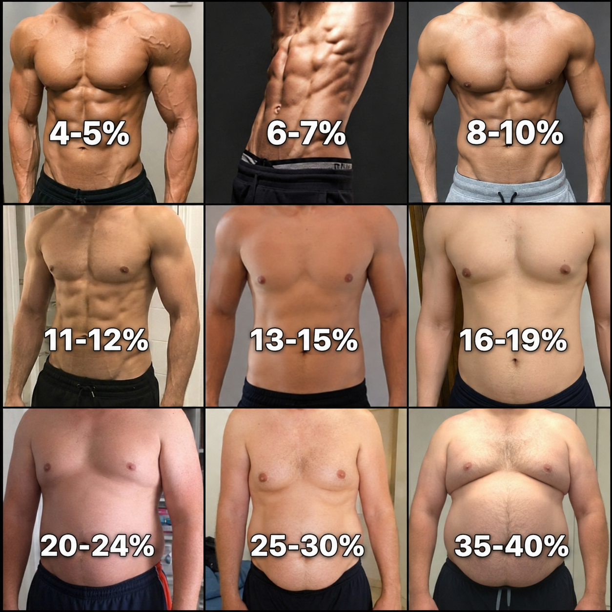 Male body fat percentage reference chart
