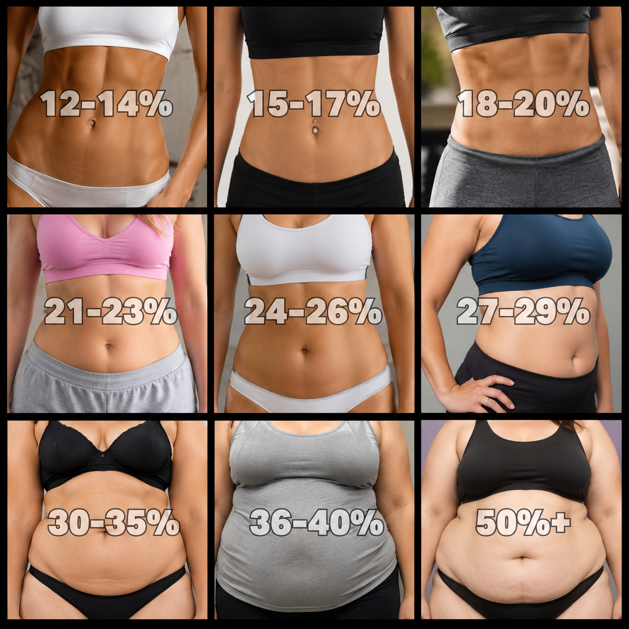 Female body fat percentage reference chart